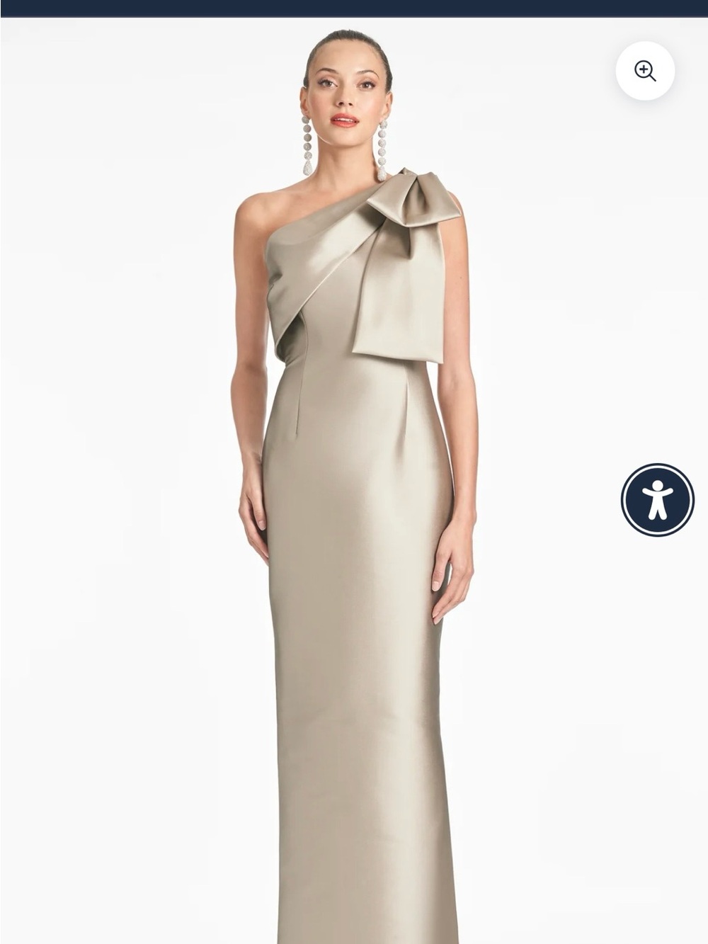 Sachin + Babi One-Shoulder Bonnie Gown Metallic Bow Gown in Pewter - Picture 2 of 10